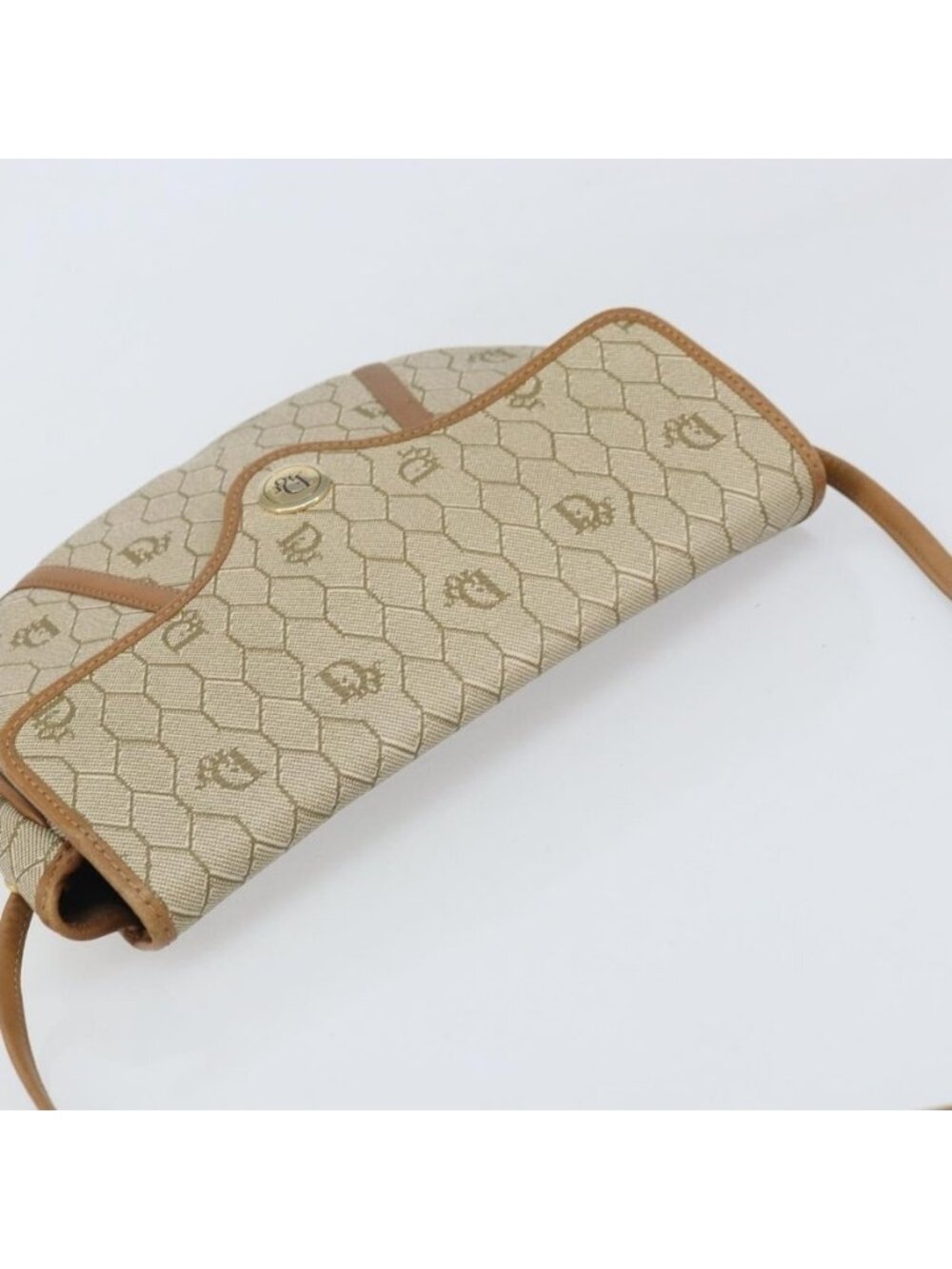 Authentic Christian Dior Honeycomb Canvas Shoulder Bag PVC Beige Gold - Picture 14 of 16